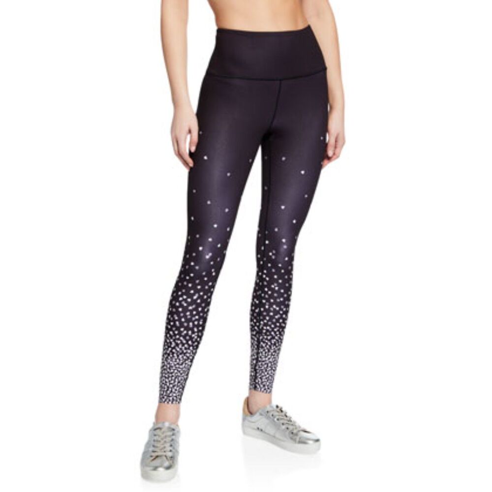 KATE SPADE Womens Leggings XS Black Pull On Stretch Athleisure Falling Stars